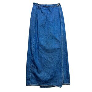 Vintage Country Seat Jeanswear Wrap Maxi Jeans Skirt Womens 7/8 Blue Denim Chic